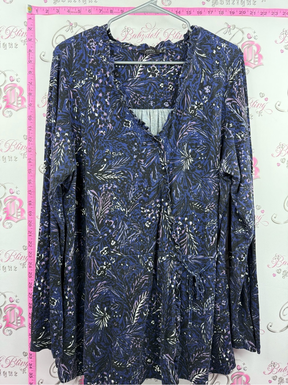 YESTA blouse tropical Long Sleeve Tunic Top - Purple Floral Print